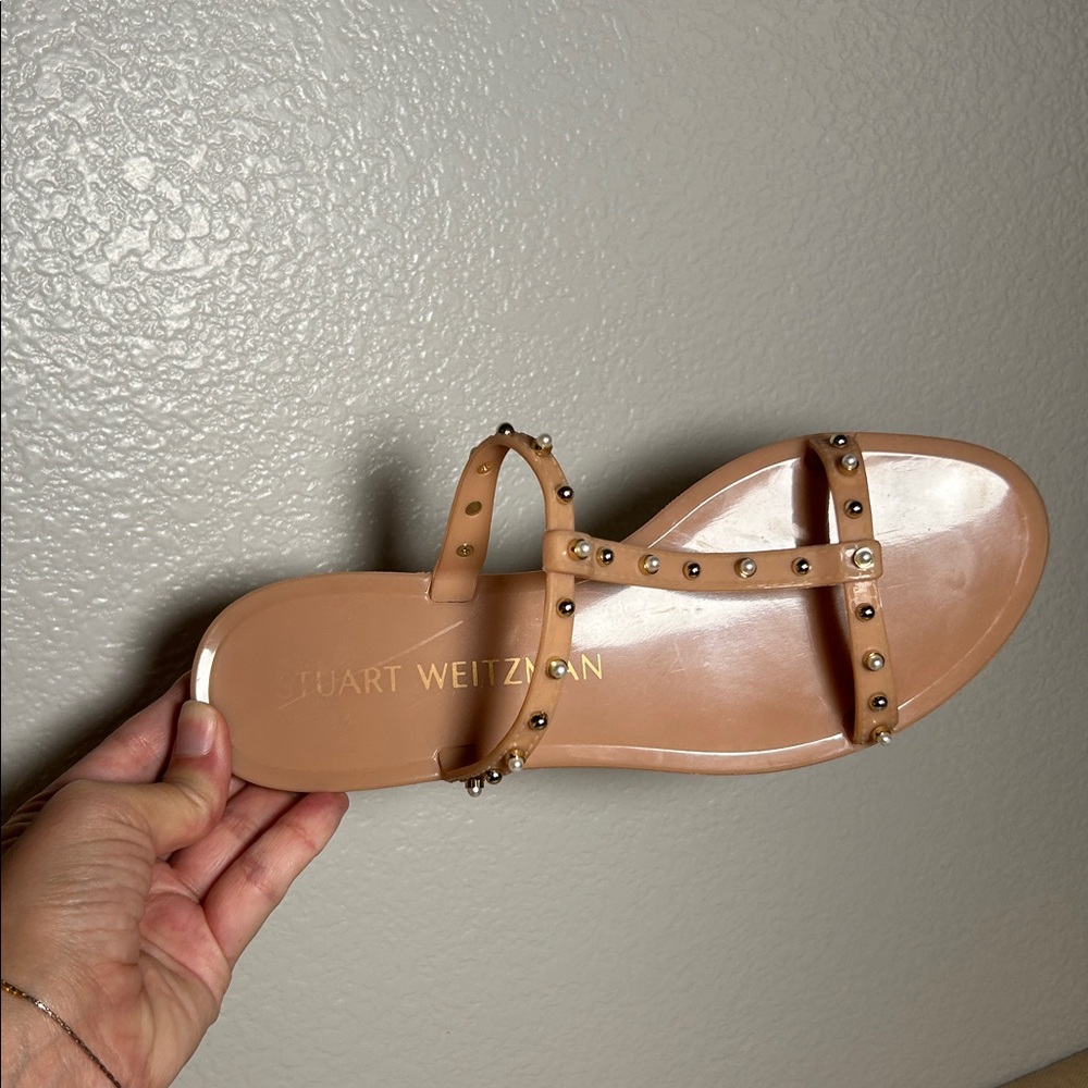 Stuart Weitzman MELLIE PEARLSTUD JELLY SLIDE SANDAL in Nude Studded Size 6 - Picture 12 of 14
